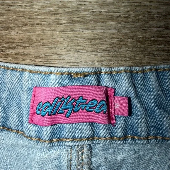 Edikted Denim Cutoff Shorts Light Wash High Rise Frayed Womens Medium - Picture 6 of 9